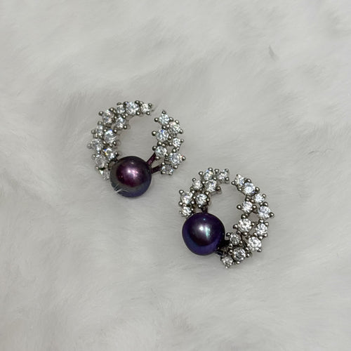 Diamond Feather Magic Purple Natural Pearl Stud Earrings by NEPTUNE PEARL