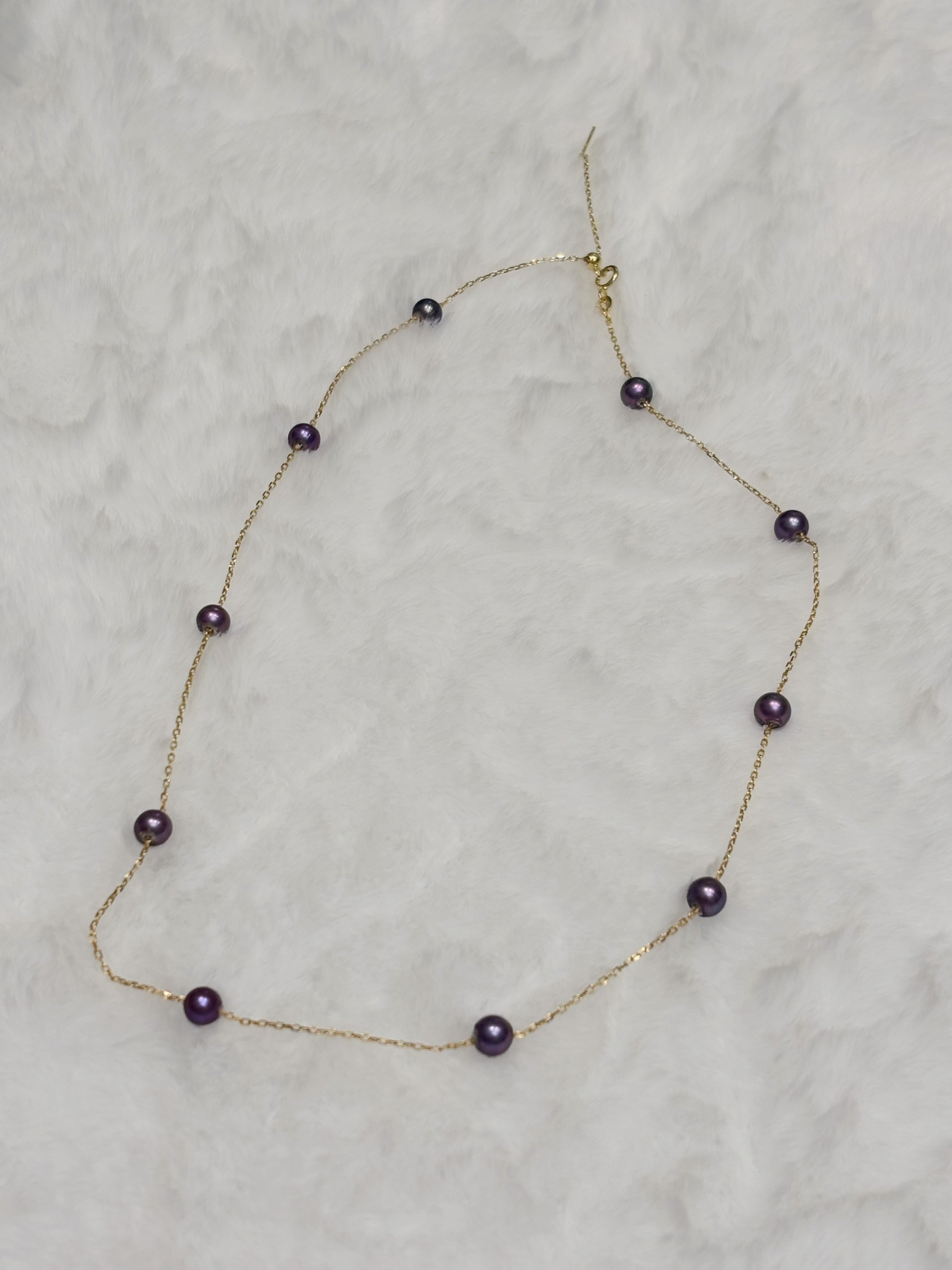 Vintage Luxury Old Money Rare Natural Purple Pearl Gold Necklace by NEPTUNE PEARL
