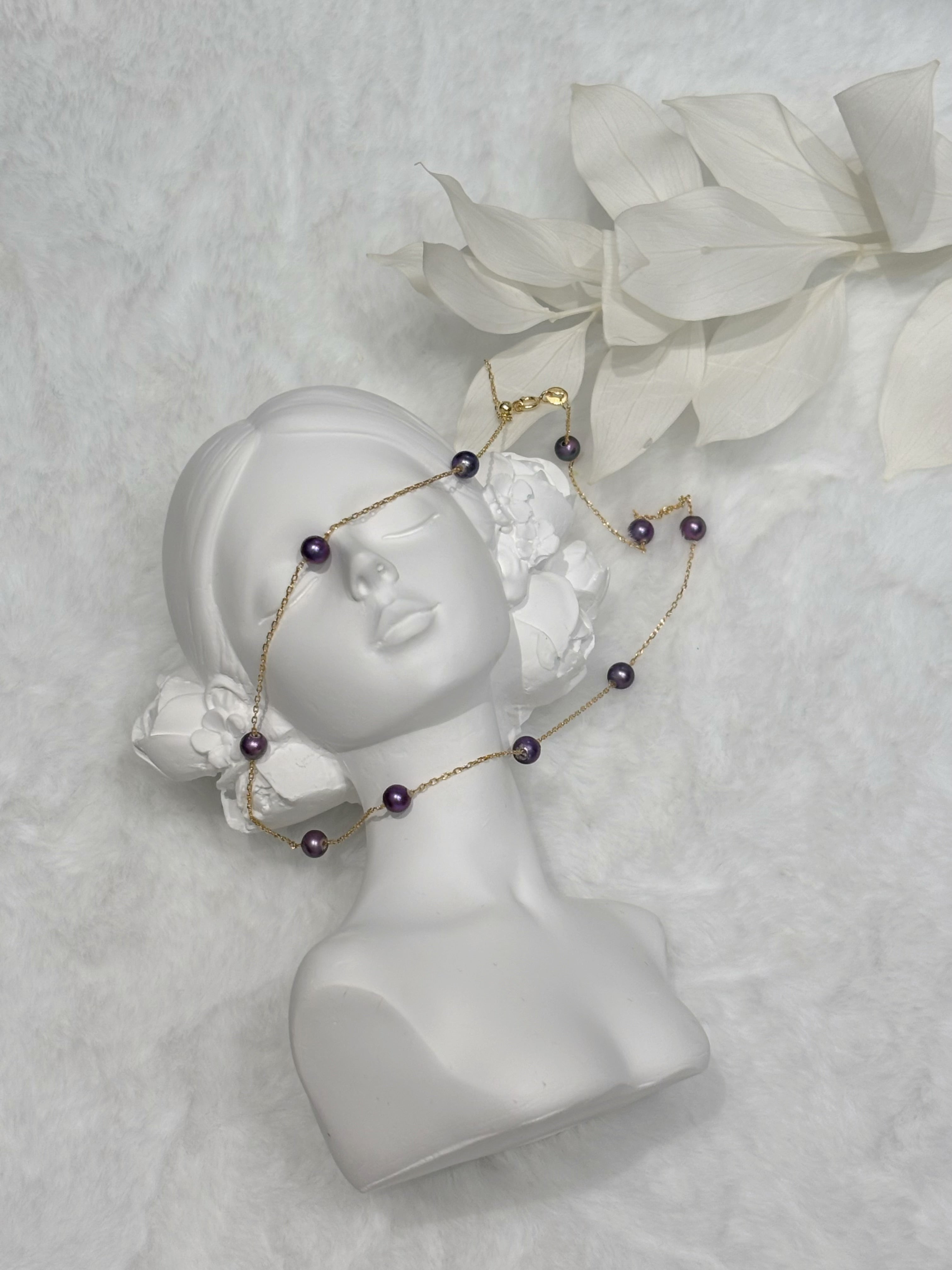 Vintage Luxury Old Money Rare Natural Purple Pearl Gold Necklace by NEPTUNE PEARL