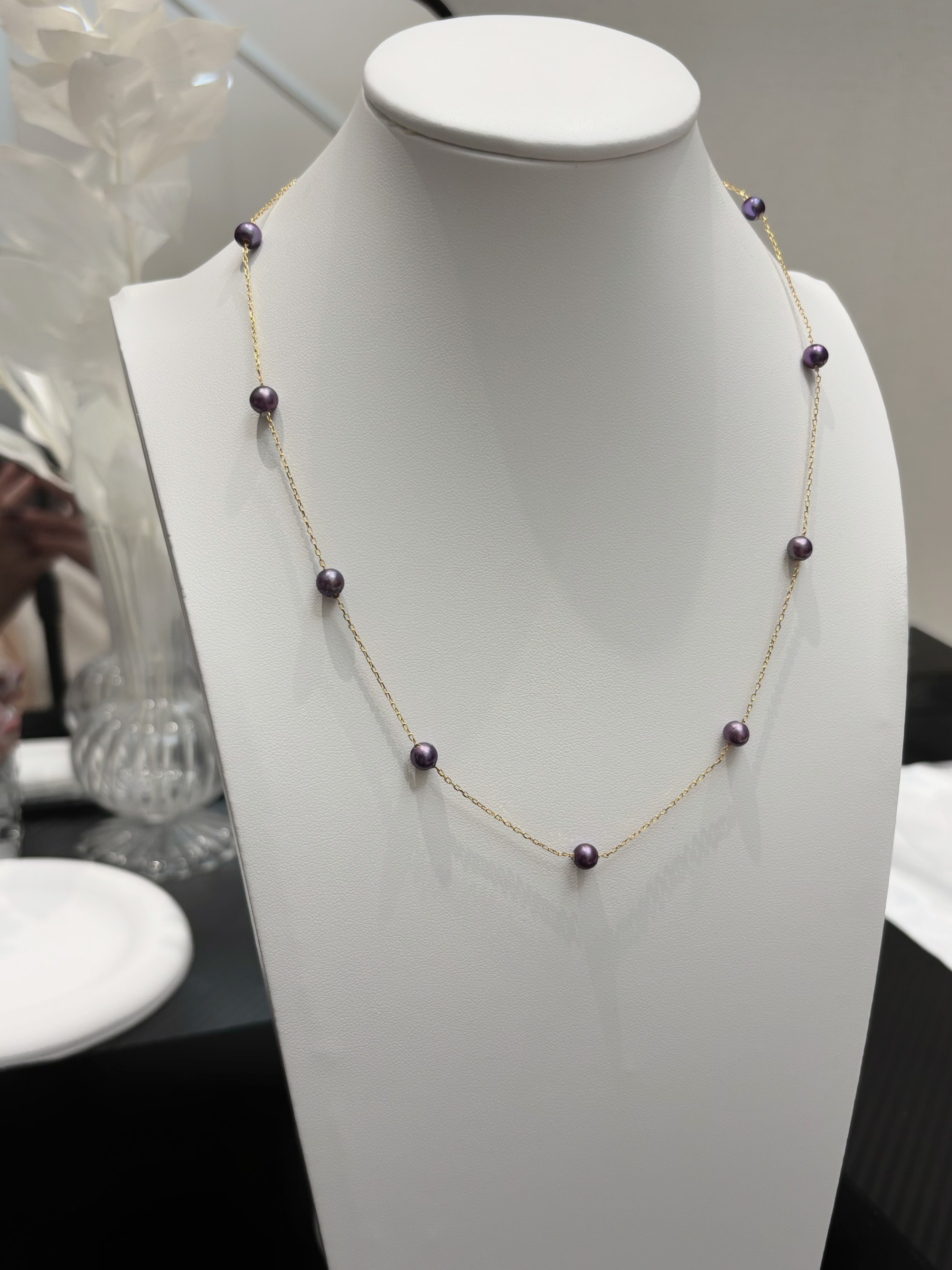 Vintage Luxury Old Money Rare Natural Purple Pearl Gold Necklace by NEPTUNE PEARL