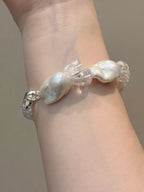 “Glacial Dream” Handcrafted Natural Baroque Pearls & White Crystal Bracelet by NEPTUNE PEARL