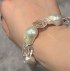 “Glacial Dream” Handcrafted Natural Baroque Pearls & White Crystal Bracelet by NEPTUNE PEARL