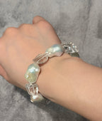 “Glacial Dream” Handcrafted Natural Baroque Pearls & White Crystal Bracelet by NEPTUNE PEARL