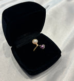 Champagne Gold & Purple French Geometric Double-Bead Natural Pearl Gold Ring by NEPTUNE PEARL