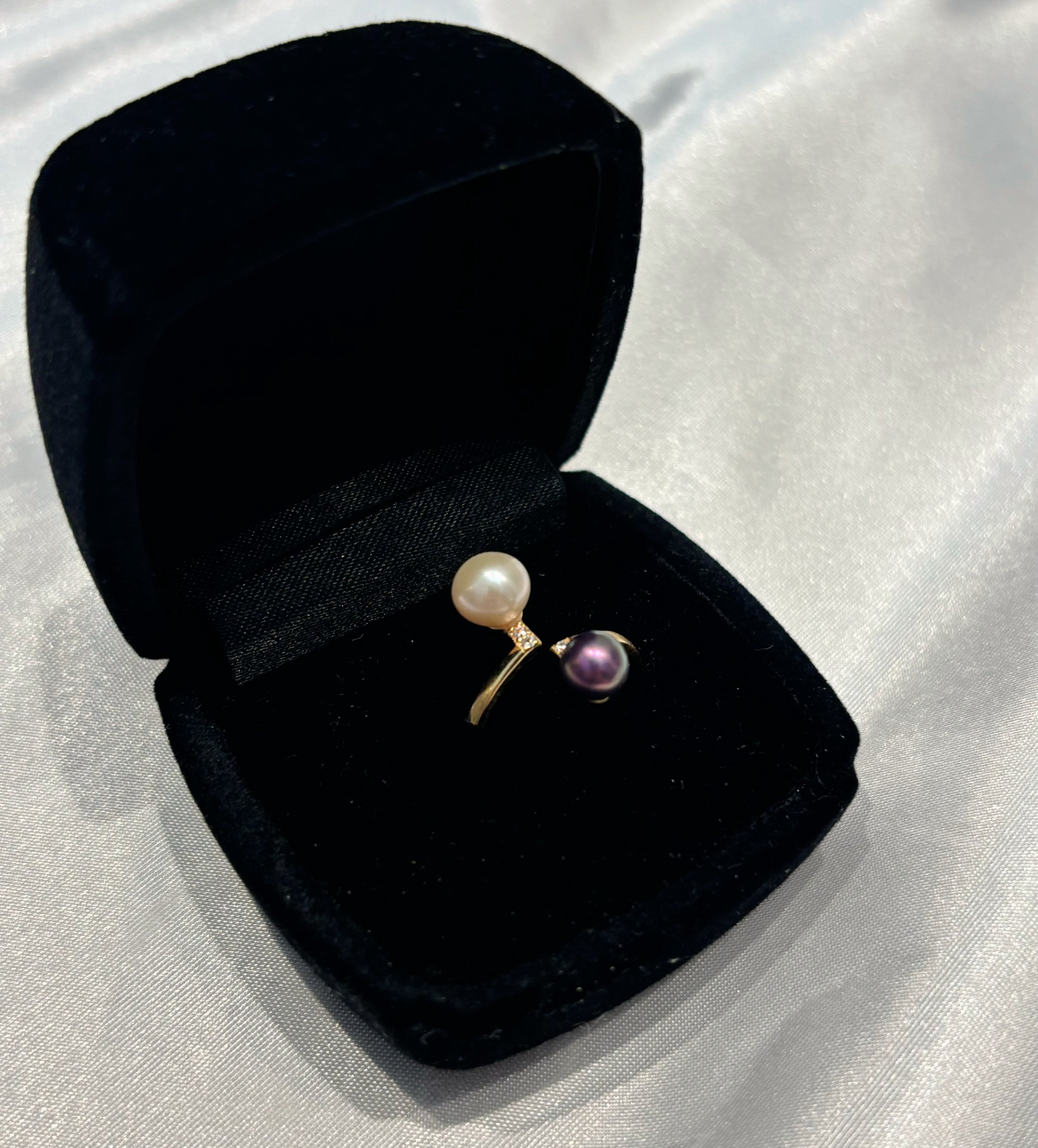 Champagne Gold & Purple French Geometric Double-Bead Natural Pearl Gold Ring by NEPTUNE PEARL