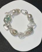 “Glacial Dream” Handcrafted Natural Baroque Pearls & White Crystal Bracelet by NEPTUNE PEARL