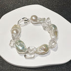 “Glacial Dream” Handcrafted Natural Baroque Pearls & White Crystal Bracelet by NEPTUNE PEARL