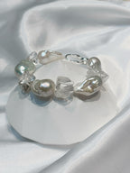 “Glacial Dream” Handcrafted Natural Baroque Pearls & White Crystal Bracelet by NEPTUNE PEARL