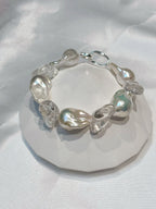 “Glacial Dream” Handcrafted Natural Baroque Pearls & White Crystal Bracelet by NEPTUNE PEARL