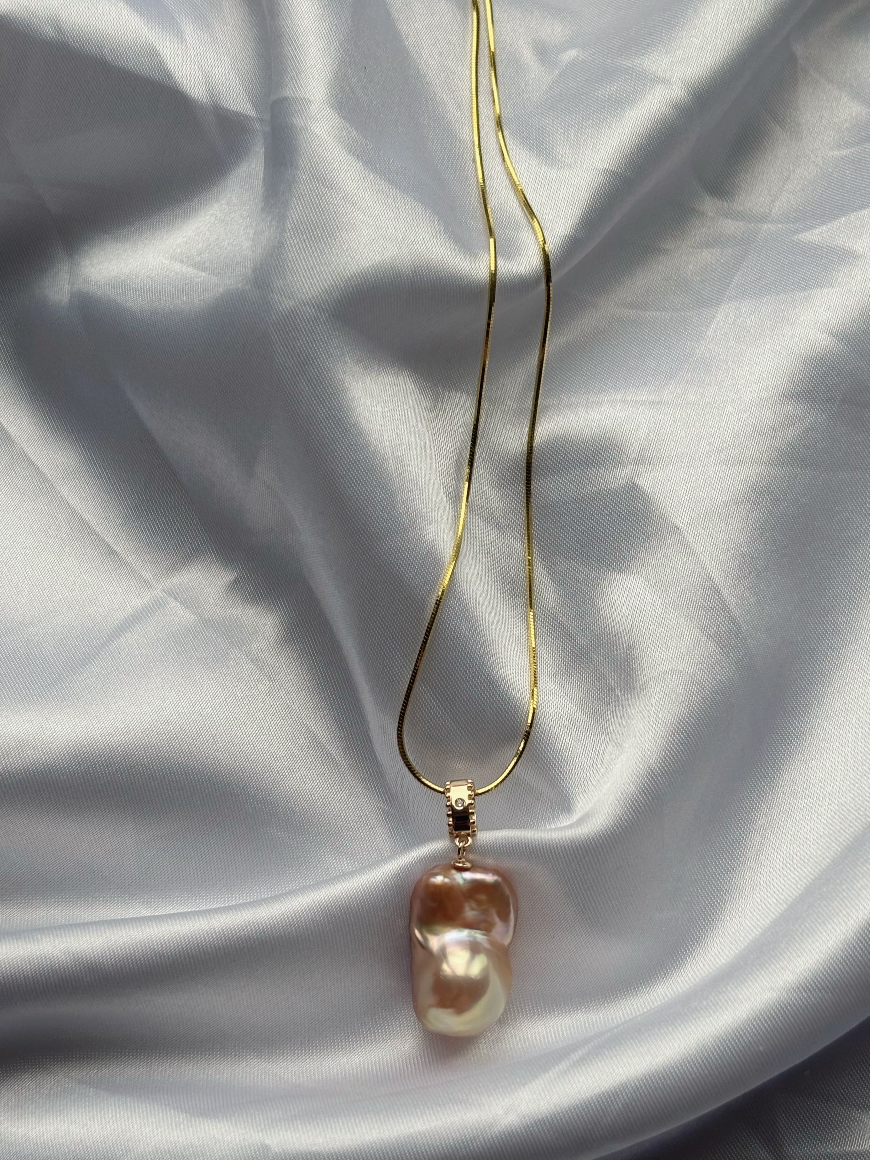 Rose Perfume Neon-Colored Natural Baroque Pearl Pendant by NEPTUNE PEARL