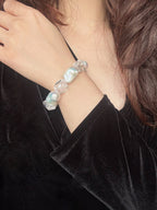 “Glacial Dream” Handcrafted Natural Baroque Pearls & White Crystal Bracelet by NEPTUNE PEARL
