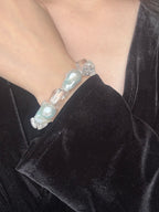 “Glacial Dream” Handcrafted Natural Baroque Pearls & White Crystal Bracelet by NEPTUNE PEARL