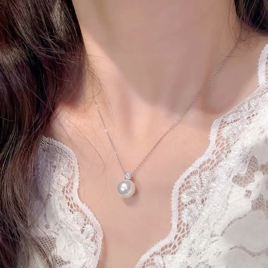 Classic Diamond Pendant with Natural Freshwater Pearl in Sterling Silver by NEPTUNE PEARL