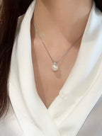 Classic Diamond Pendant with Natural Freshwater Pearl in Sterling Silver by NEPTUNE PEARL