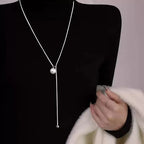 Forest Overture Natural Freshwater Drops Pearl Titanium Steel Casual Slim Neck Sweater Chain by NEPTUNE PEARL