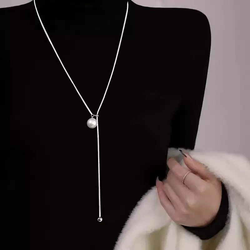 Forest Overture Natural Freshwater Drops Pearl Titanium Steel Casual Slim Neck Sweater Chain by NEPTUNE PEARL