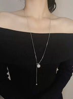 Forest Overture Natural Freshwater Drops Pearl Titanium Steel Casual Slim Neck Sweater Chain by NEPTUNE PEARL