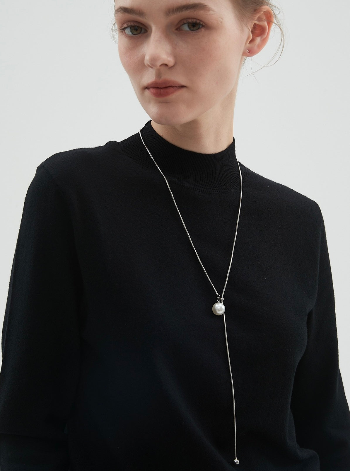 Forest Overture Natural Freshwater Drops Pearl Titanium Steel Casual Slim Neck Sweater Chain by NEPTUNE PEARL