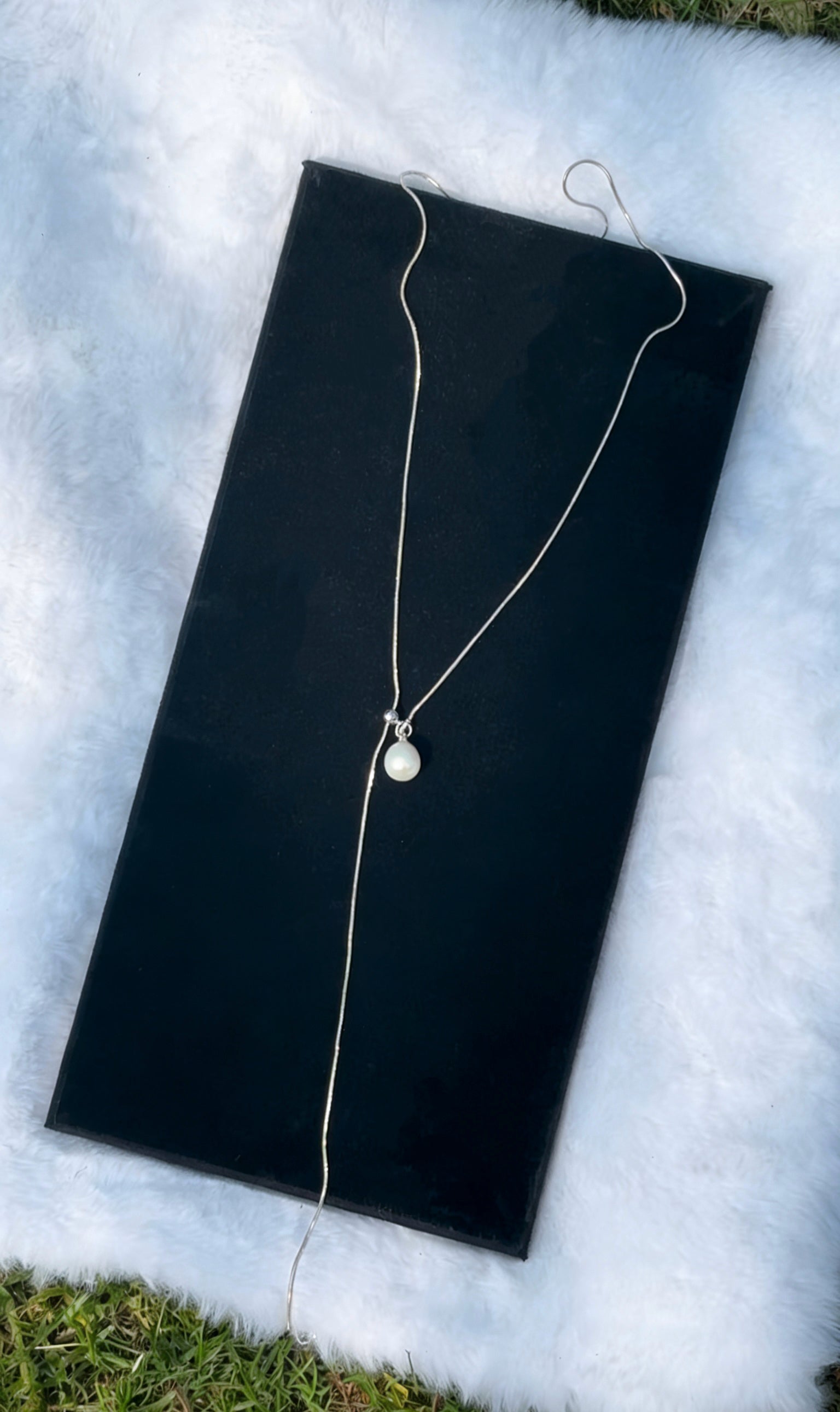 Forest Overture Natural Freshwater Drops Pearl Titanium Steel Casual Slim Neck Sweater Chain by NEPTUNE PEARL