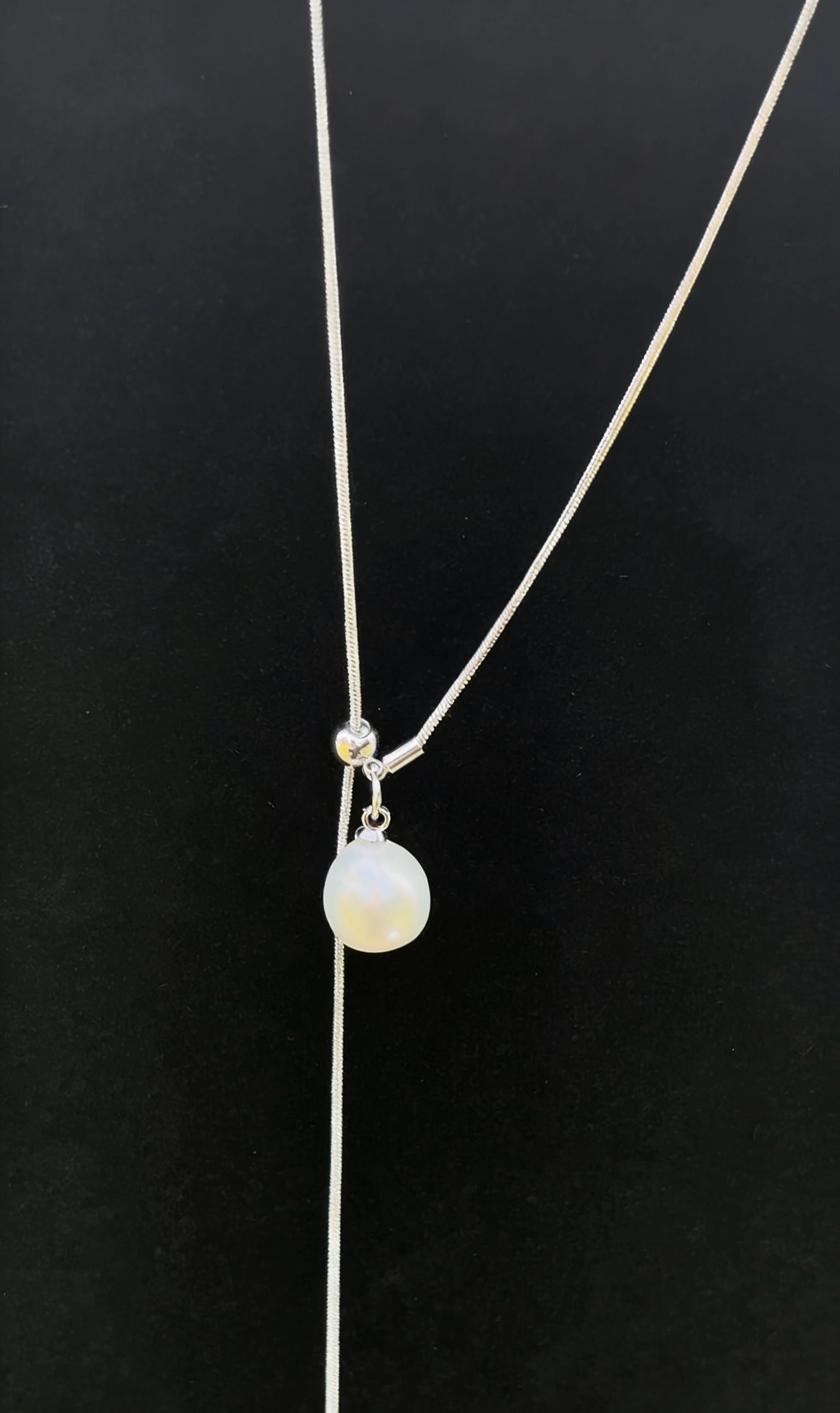 Forest Overture Natural Freshwater Drops Pearl Titanium Steel Casual Slim Neck Sweater Chain by NEPTUNE PEARL