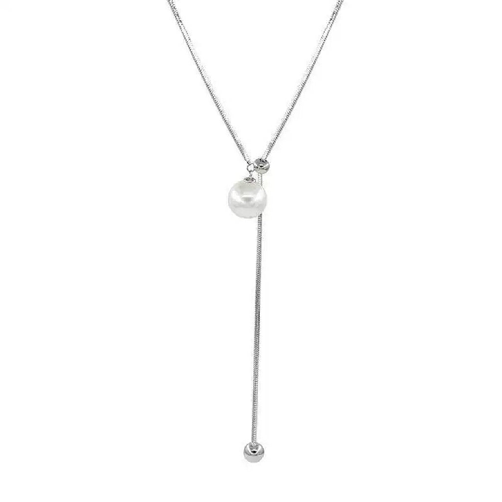 Forest Overture Natural Freshwater Drops Pearl Titanium Steel Casual Slim Neck Sweater Chain by NEPTUNE PEARL