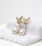 Roman Gold Butterfly Natural Baroque Pearl Earrings by NEPTUNE PEARL