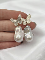 Roman Gold Butterfly Natural Baroque Pearl Earrings by NEPTUNE PEARL