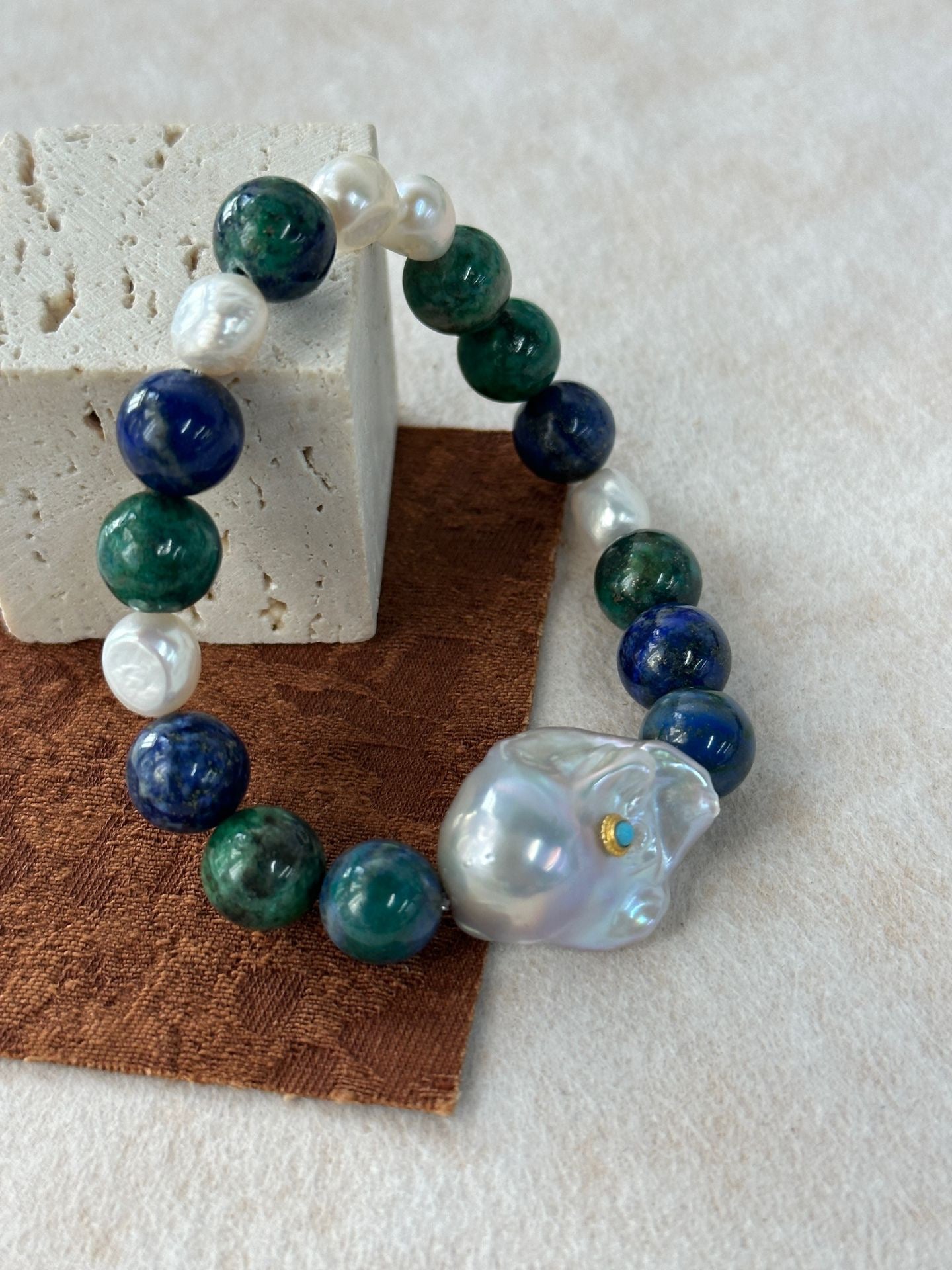 Natural Turquoise and Blue Blood Baroque Designer Handmade Bracelet – Purify the Mind, Natural Healing by NEPTUNE PEARL