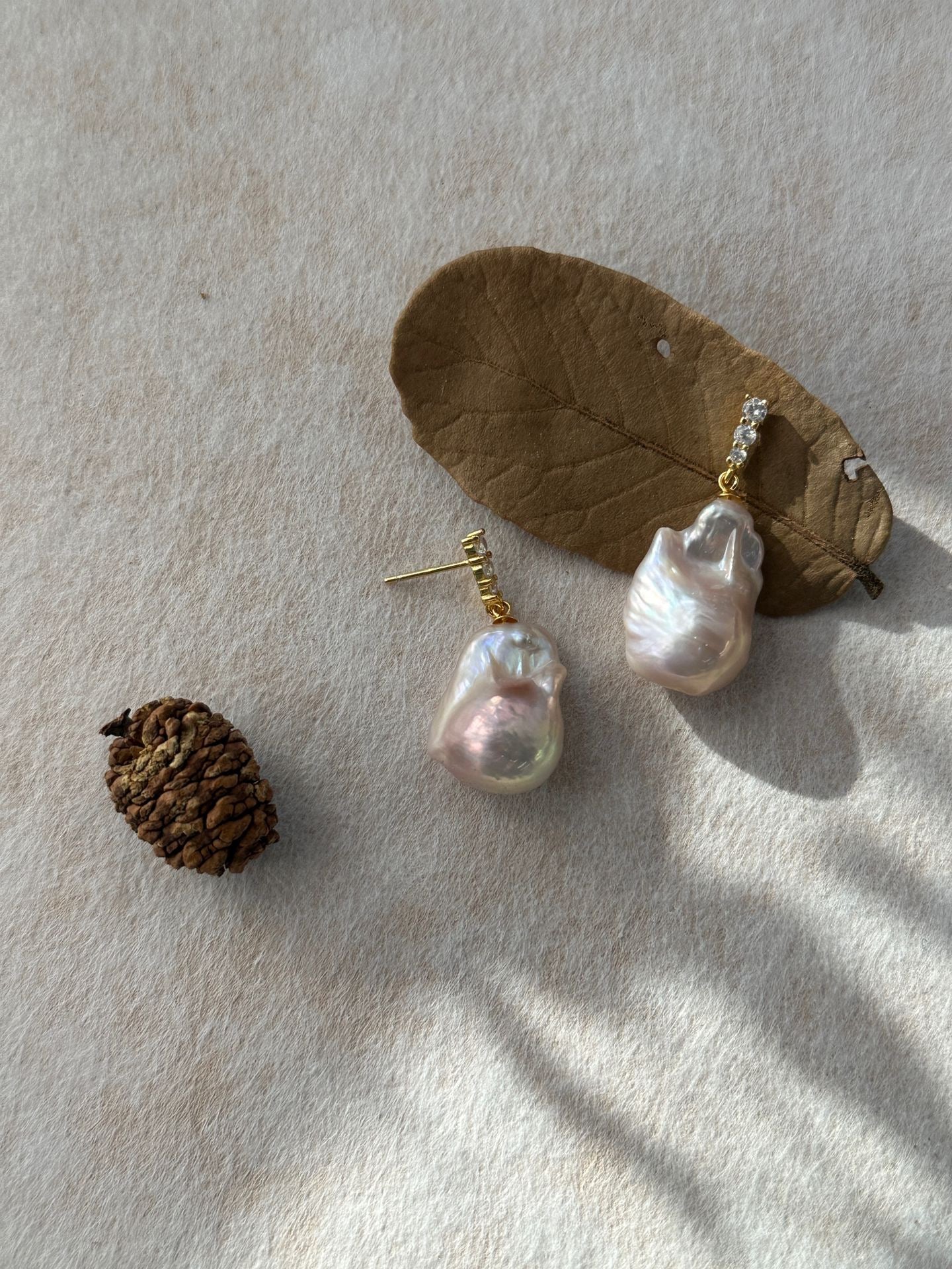Fairy Pink Natural Freshwater Baroque Pearl Minimalist Diamond Stud Earrings by NEPTUNE PEARL
