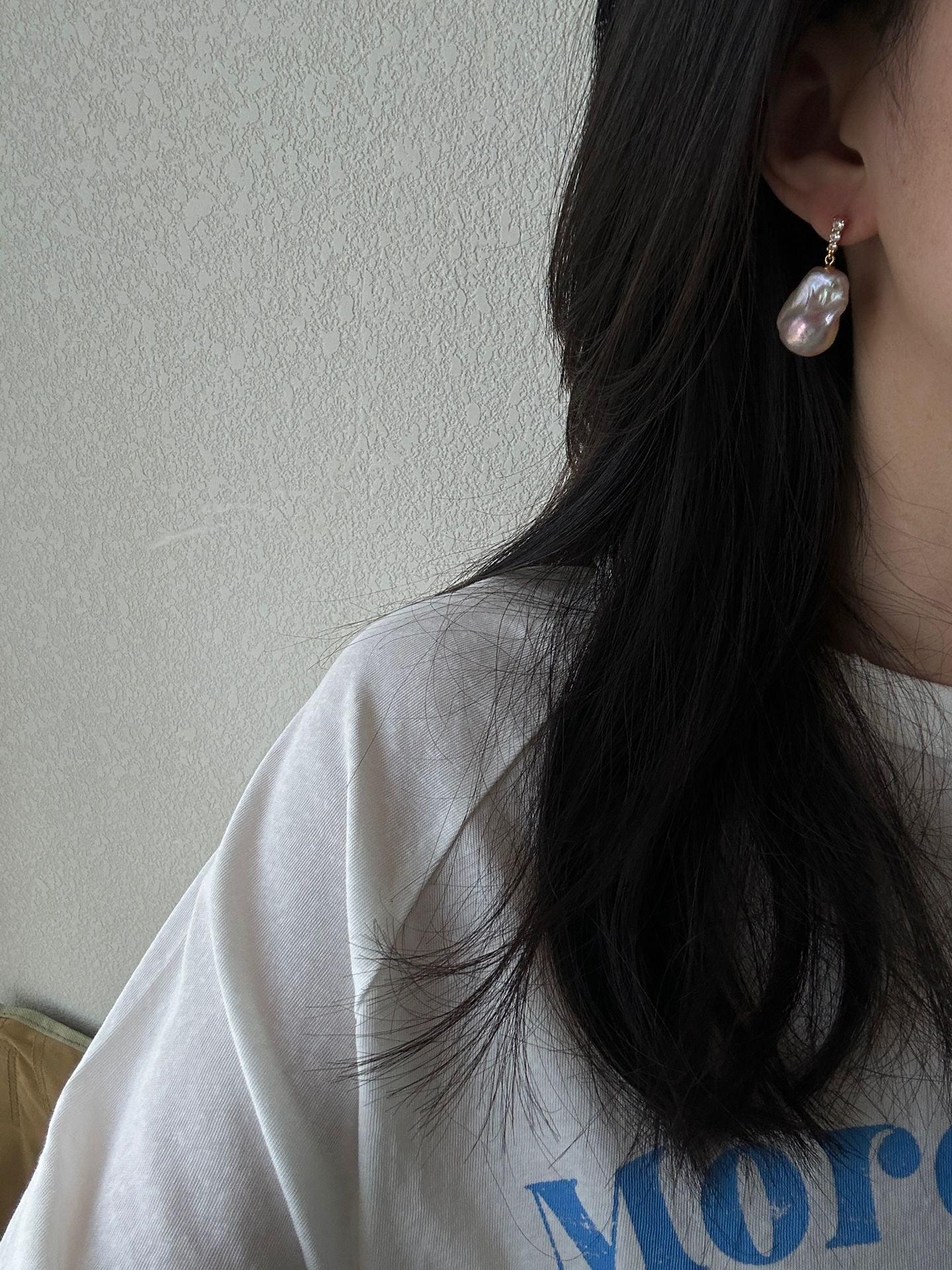 Fairy Pink Natural Freshwater Baroque Pearl Minimalist Diamond Stud Earrings by NEPTUNE PEARL