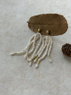 Palm Tree Elegant Luxury Natural Freshwater Pearl & Metal-Woven Beach Fringe Earrings by NEPTUNE PEARL