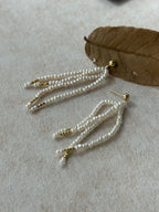 Palm Tree Elegant Luxury Natural Freshwater Pearl & Metal-Woven Beach Fringe Earrings by NEPTUNE PEARL