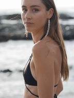 Palm Tree Elegant Luxury Natural Freshwater Pearl & Metal-Woven Beach Fringe Earrings by NEPTUNE PEARL