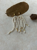 Palm Tree Elegant Luxury Natural Freshwater Pearl & Metal-Woven Beach Fringe Earrings by NEPTUNE PEARL
