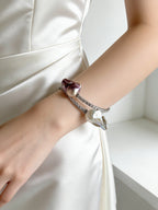 Exclusive Double-Circle Natural Snow-White & Pink-Purple Baroque Pearls, Gorgeous Crystals Diamonds Bracelet by NEPTUNE PEARL