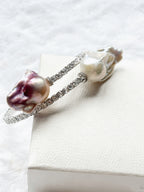 Exclusive Double-Circle Natural Snow-White & Pink-Purple Baroque Pearls, Gorgeous Crystals Diamonds Bracelet by NEPTUNE PEARL