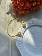 Crabapple Fruit – Orange Baroque Pearl Cuff Bracelet, Double Pearl Gold Bangle by NEPTUNE PEARL