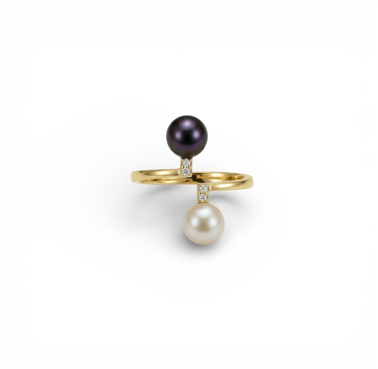 Champagne Gold & Purple French Geometric Double-Bead Natural Pearl Gold Ring by NEPTUNE PEARL