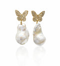 Roman Gold Butterfly Natural Baroque Pearl Earrings by NEPTUNE PEARL