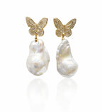 Roman Gold Butterfly Natural Baroque Pearl Earrings by NEPTUNE PEARL