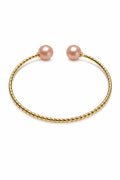Crabapple Fruit – Orange Baroque Pearl Cuff Bracelet, Double Pearl Gold Bangle by NEPTUNE PEARL