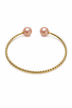Crabapple Fruit – Orange Baroque Pearl Cuff Bracelet, Double Pearl Gold Bangle by NEPTUNE PEARL