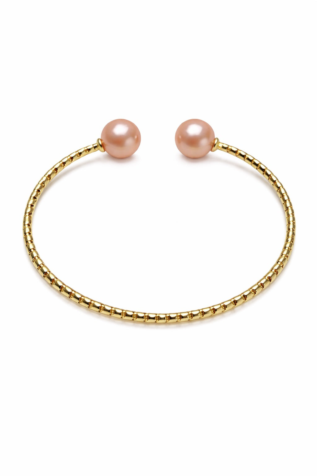 Crabapple Fruit – Orange Baroque Pearl Cuff Bracelet, Double Pearl Gold Bangle by NEPTUNE PEARL