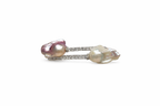 Exclusive Double-Circle Natural Snow-White & Pink-Purple Baroque Pearls, Gorgeous Crystals Diamonds Bracelet by NEPTUNE PEARL