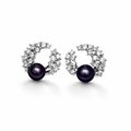 Diamond Feather Magic Purple Natural Pearl Stud Earrings by NEPTUNE PEARL