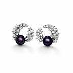 Diamond Feather Magic Purple Natural Pearl Stud Earrings by NEPTUNE PEARL