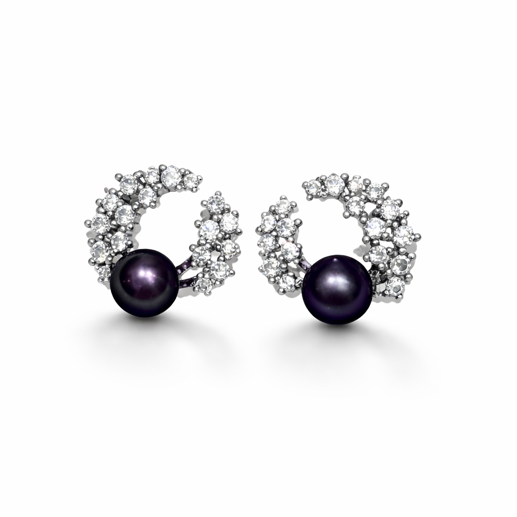 Diamond Feather Magic Purple Natural Pearl Stud Earrings by NEPTUNE PEARL