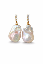 Fairy Pink Natural Freshwater Baroque Pearl Minimalist Diamond Stud Earrings by NEPTUNE PEARL