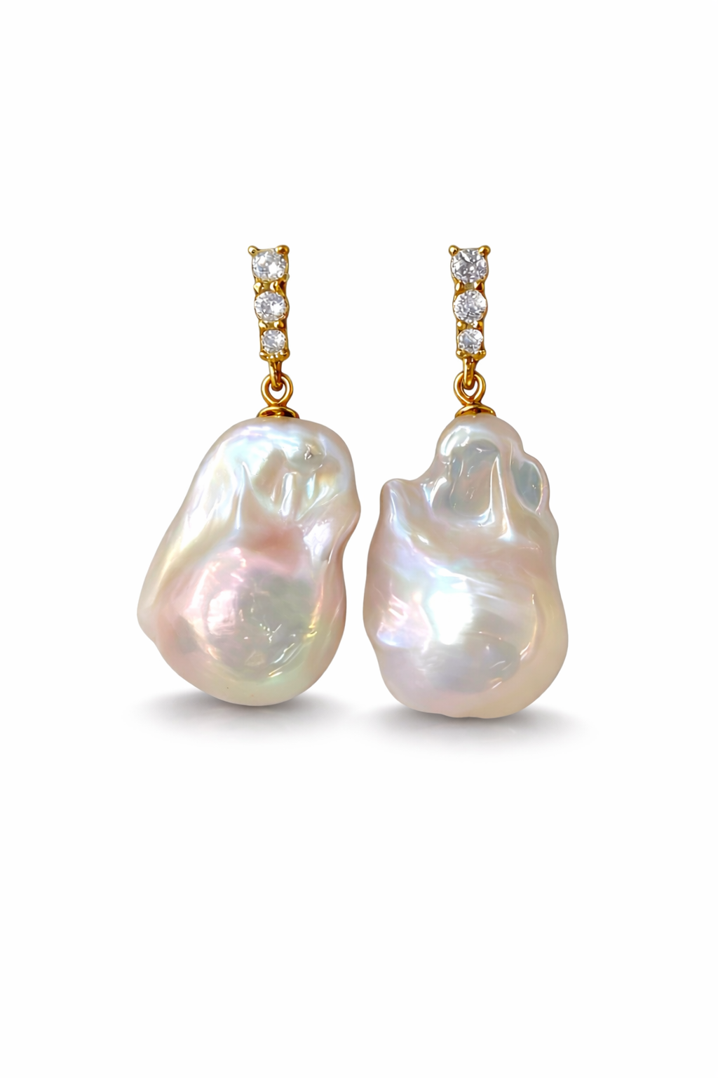 Fairy Pink Natural Freshwater Baroque Pearl Minimalist Diamond Stud Earrings by NEPTUNE PEARL