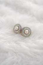 “Frosted Mirror” Natural Freshwater Aurora Pearl & Starlight Diamond Sterling Silver Stud Earrings by NEPTUNE PEARL